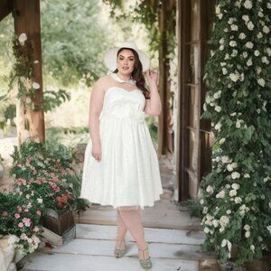 Unique Vintage Iridescent Heart Bridal Swing Midi Dress Fit & Flare Wedding 3X